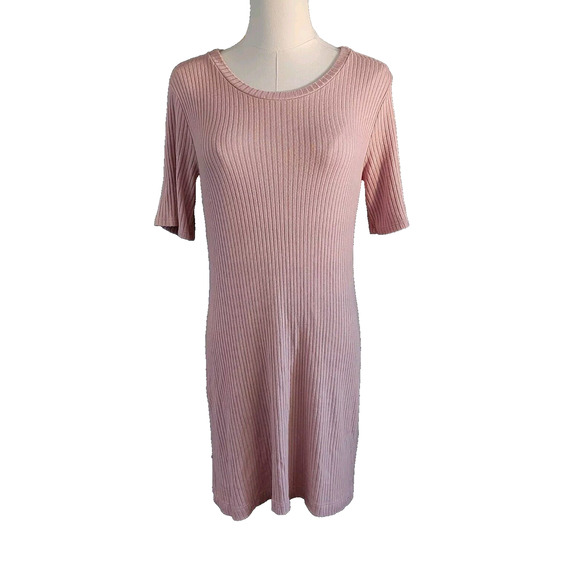 Reformation Pink Gigi Dress Ribbed T Shirt Dress Mini Dress Blush Large - Picture 2 of 5